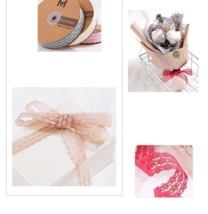 6 2.5cmx35Yard Lace Nylon Ribbon Diy Handmade Flowers Wrapping Paper Bow Ribbon Bouquet Gift Wrapping Wedding Satin Ribbons