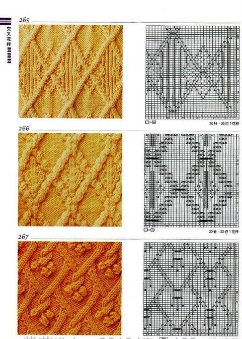 Коллекция схем вязаных узоров из жгутов,кос,шишечек,ромбов спицами, фото № 23