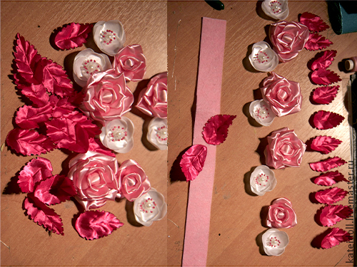 Розы и листья с прожилками из ткани без инструментов, фото № 10
