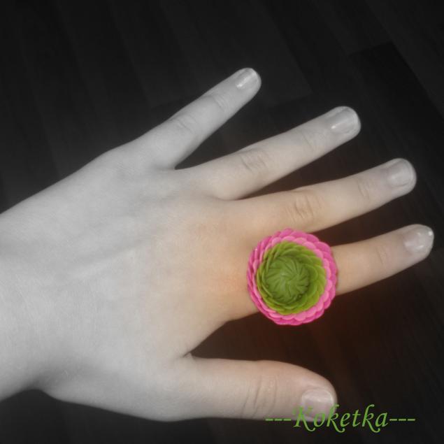 Кольцо с цветком из полимерной глины., фото № 11
