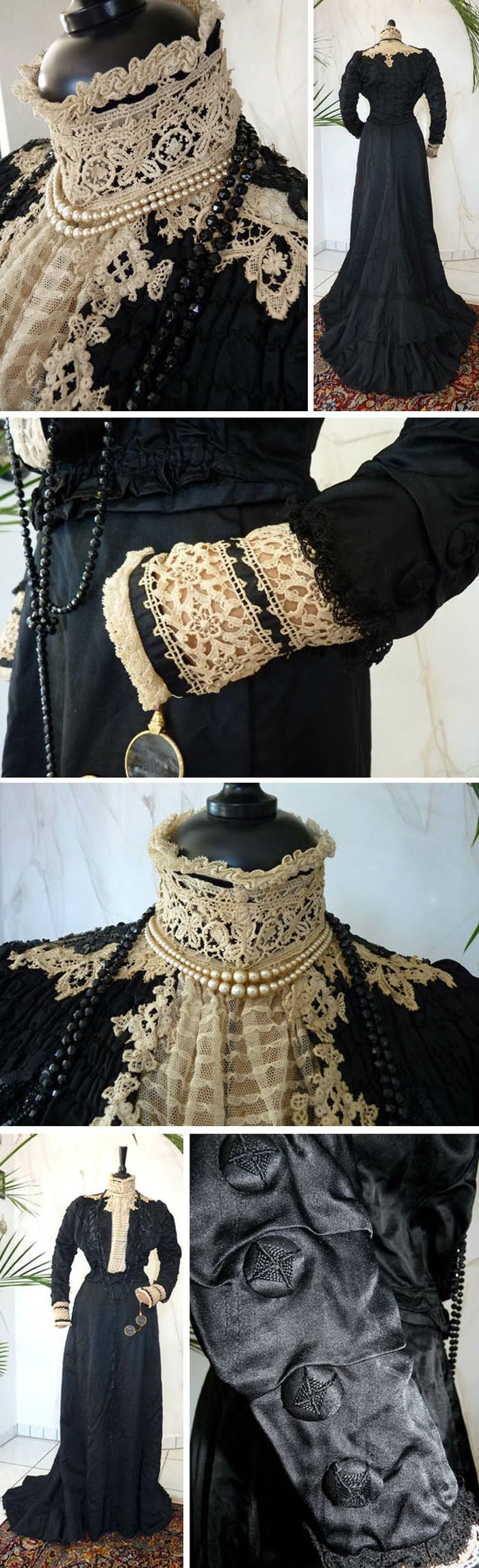 Великолепная вышивка, нежнейшее кружево, шелковые ленты: прекрасные детали антикварных платьев, фото № 27