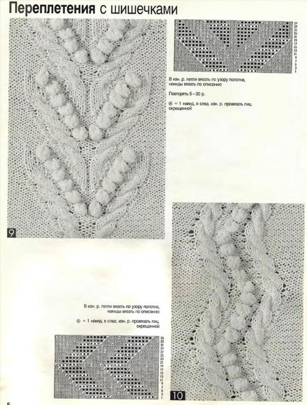 Коллекция схем вязаных узоров из жгутов,кос,шишечек,ромбов спицами, фото № 14