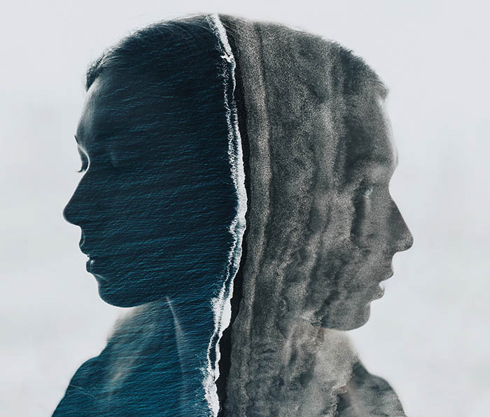 Awesome double exposure self-portrait of a female model