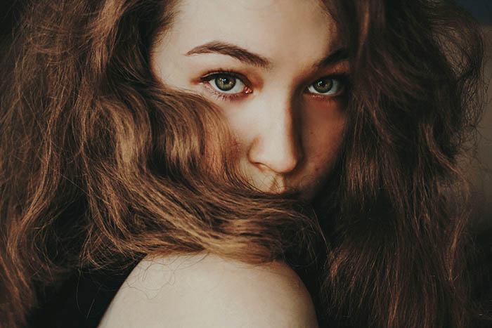 Close up portrait of a long haired female model
