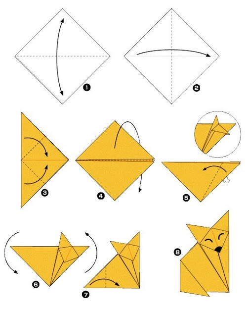 Схема оригами лиса для 1 класса