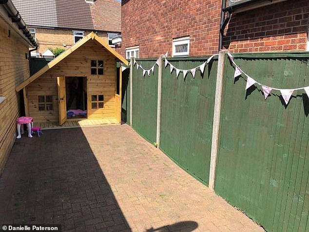 Danielle Paterson, 30, from Bedfordshire, created an impressive fairy playhouse in her garden for just £100. Pictured, before the transformation