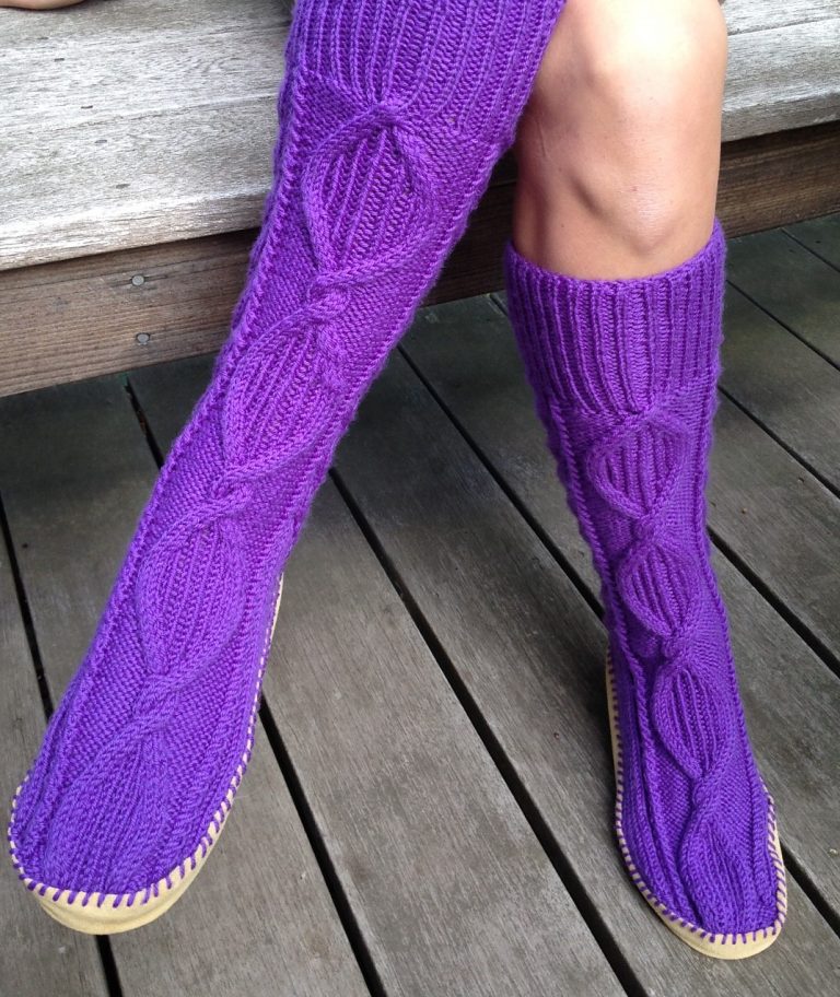 Free Knitting Pattern for Cabled Slipper Socks 
