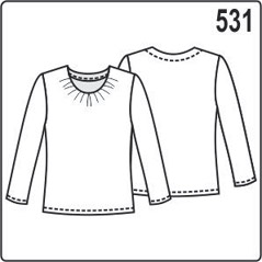 Выкройка блузки в натуральную величину (джемпера) из трикотажа с сборками на горловине