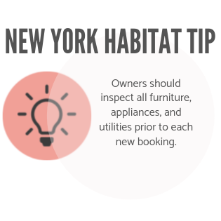 New York Habitat tip infographic encouraging owners to inspect the property prior to a booking.